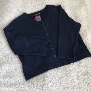 Navy cropped cardigan with 3/4 length sleeves